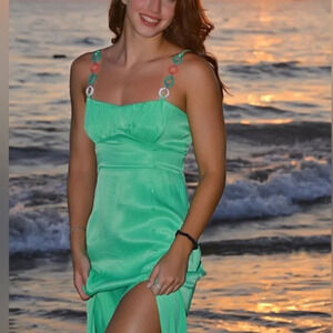 Zara Chain Strap  Satin Effect Corset Style Midi Dress NWT Green Size Small